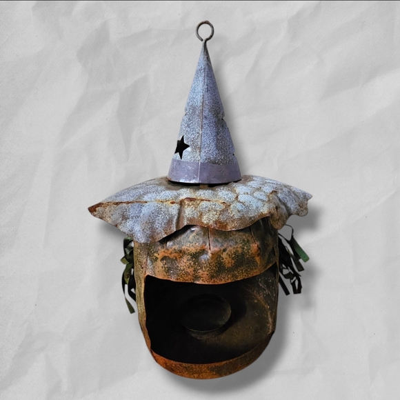 Whimsical Metal Pumpkin tealight Lantern with Witch Hat - Picture 2 of 4